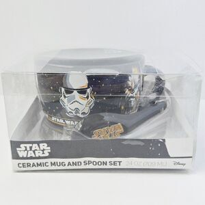 Disney Star Wars Ceramic Mug and Spoon Set 24 oz Ramen Bowl Soup Black & Gold